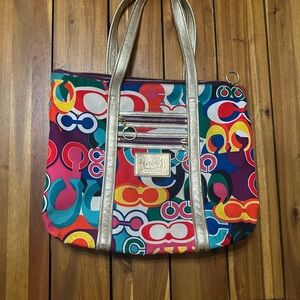 Coach Poppy Pop C Graffiti Signature Glam Tote with Gold Accents